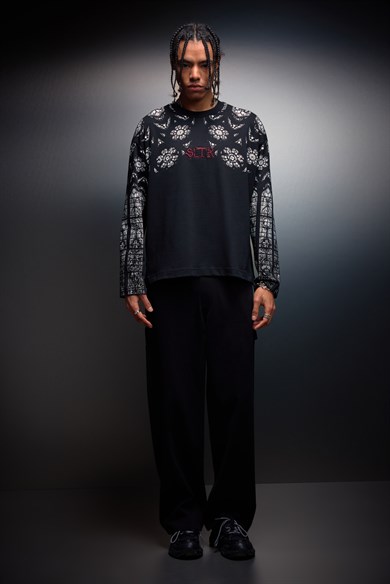 Erkek Siyah Shadow Of Sltr Boxy Fit Uzun Kollu Tshirt