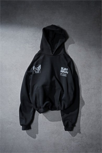 Erkek Siyah Silent Seraph Oversize Hoodie