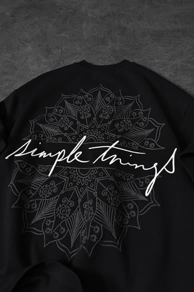 Erkek Siyah Simple Things Nakışlı Oversize Tshirt