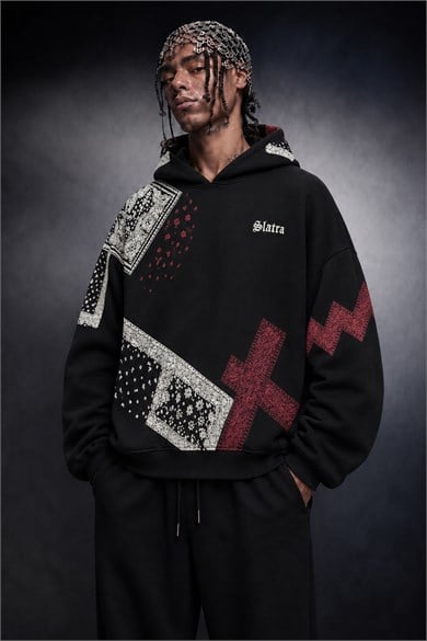 Erkek Siyah Slatdose Oversize Hoodie