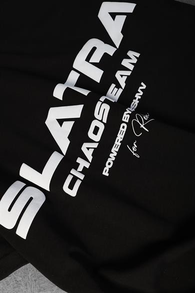 Erkek Siyah SLATRA CHAOS TEAM Kabartma Baskılı Oversize Tshirt