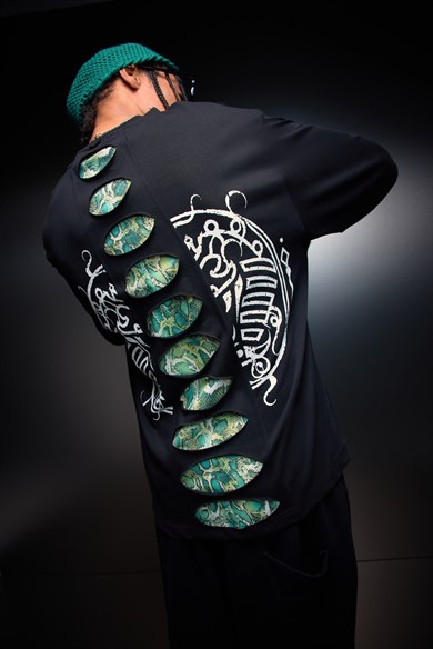 Erkek Siyah Spine Efektli Baskılı Oversize Tshirt
