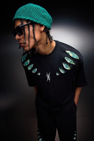 Erkek Siyah Spine Efektli Baskılı Oversize Tshirt