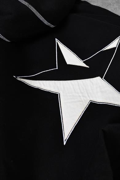 Erkek Siyah Starry Night Nakışlı Kapüşonlu Oversize Sweatshirt