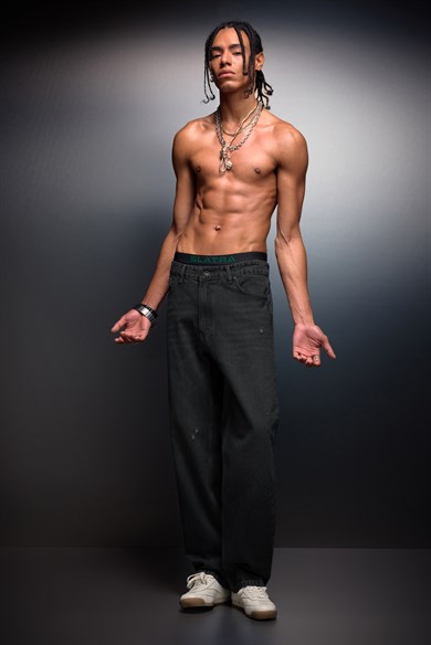 Erkek Siyah Straight Denim Pantolon