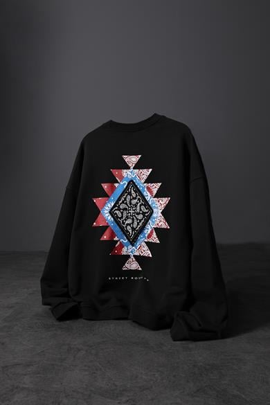 Erkek Siyah Street Royalty Baskılı  Oversize Sweatshirt