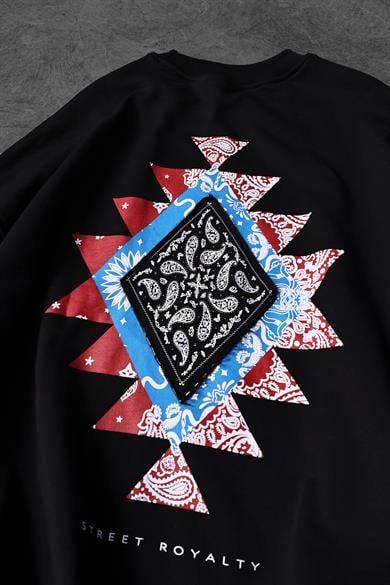 Erkek Siyah Street Royalty Baskılı  Oversize Sweatshirt