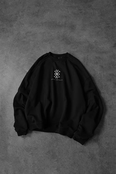 Erkek Siyah Street Royalty Baskılı  Oversize Sweatshirt