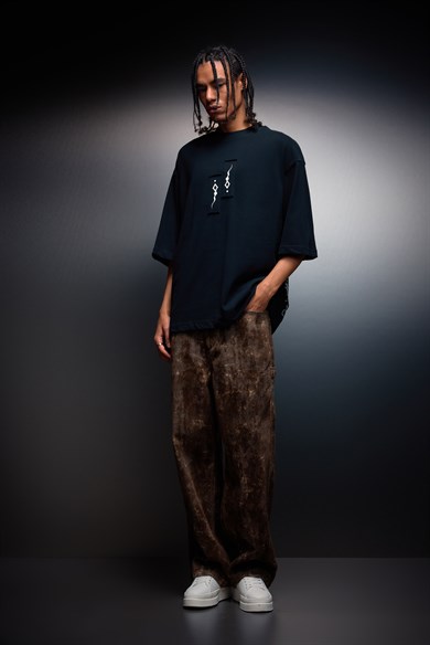 Erkek Siyah Suffer Patch Oversize Tshirt