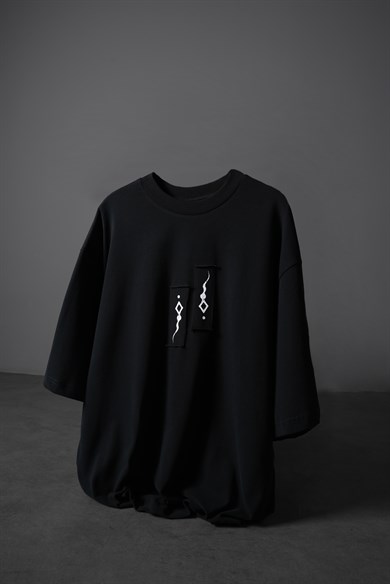 Erkek Siyah Suffer Patch Oversize Tshirt