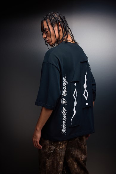 Erkek Siyah Suffer Patch Oversize Tshirt