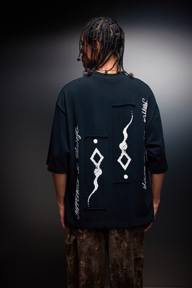 Erkek Siyah Suffer Patch Oversize Tshirt