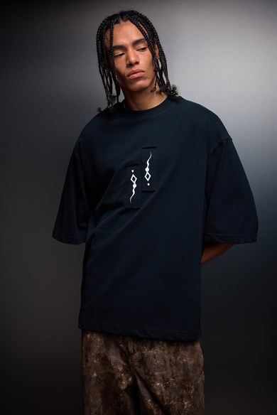 Erkek Siyah Suffer Patch Oversize Tshirt