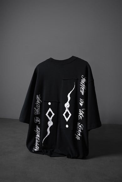 Erkek Siyah Suffer Patch Oversize Tshirt