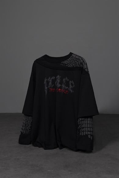 Erkek Siyah Symphony Of Shadow Oversize Uzun Kollu Tshirt