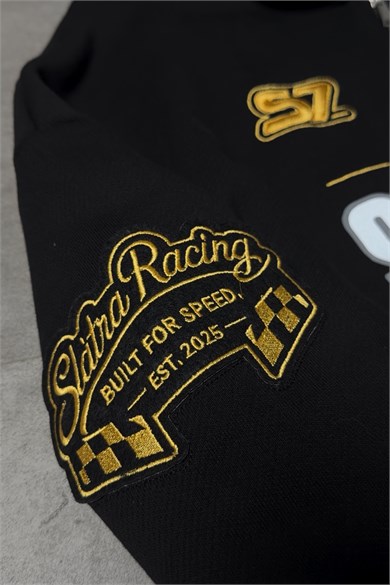 Erkek Siyah Team Racing Oversize Half Zip Sweatshirt
