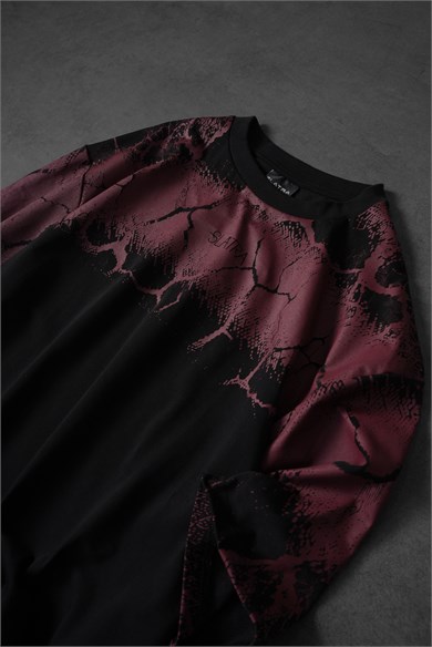 Erkek Siyah Thunder Kabartma Baskı Oversize Tshirt