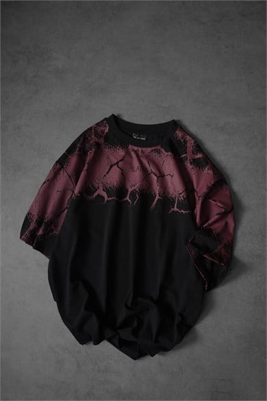 Erkek Siyah Thunder Kabartma Baskı Oversize Tshirt