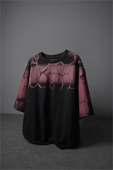 Erkek Siyah Thunder Kabartma Baskı Oversize Tshirt