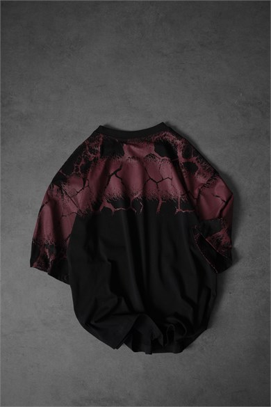 Erkek Siyah Thunder Kabartma Baskı Oversize Tshirt