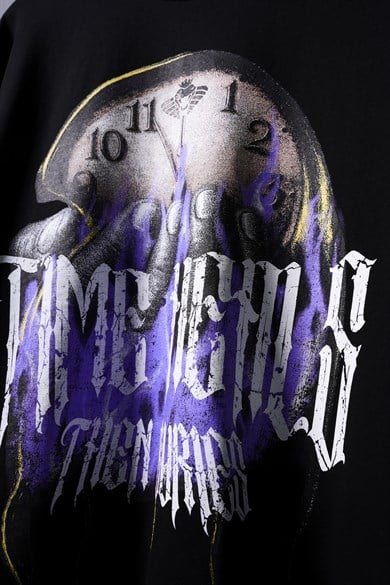 Erkek Siyah Time Heals Baskılı Oversize Tshirt