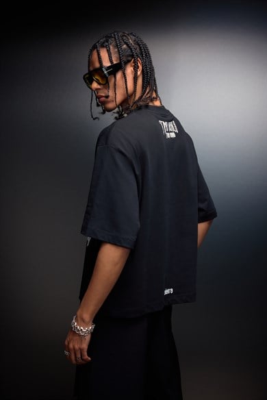 Erkek Siyah Time Heals Baskılı Oversize Tshirt