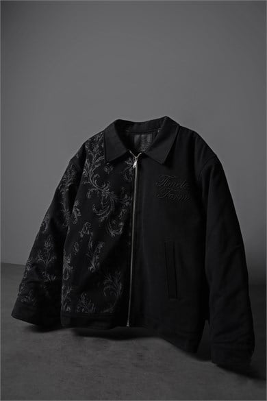 Erkek Siyah Timeless Form Nakışlı Boxy Fit Ceket