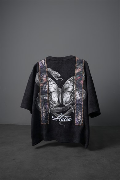 Erkek Siyah Trace Patch Box Fit Yıkama Efektli Tshirt