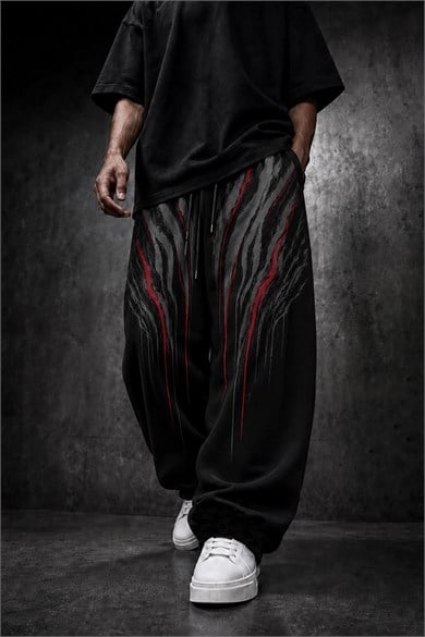 Erkek Siyah Vein Baggy Eşofman