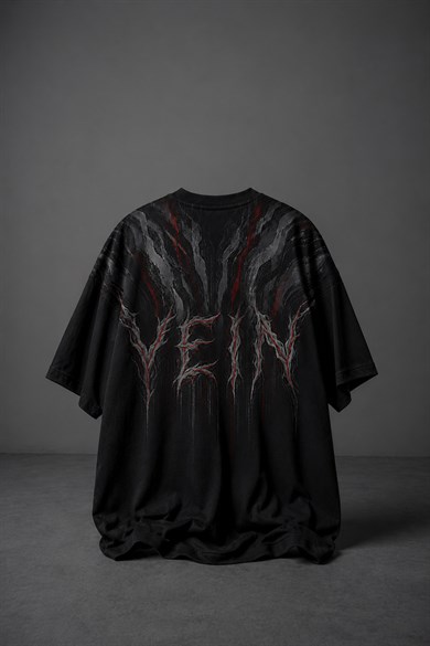 Erkek Siyah Vein Baskılı Oversize Tshirt