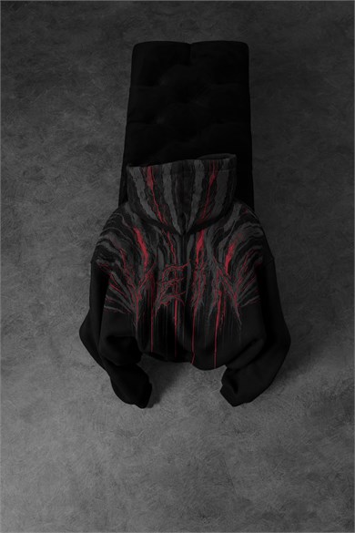 Erkek Siyah Vein Oversize Hoodie