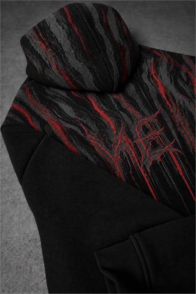 Erkek Siyah Vein Oversize Hoodie