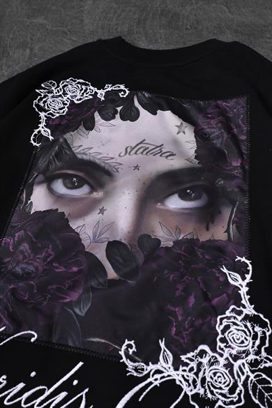 Erkek Siyah Veridis Quo Patch Nakışlı Oversize Tshirt