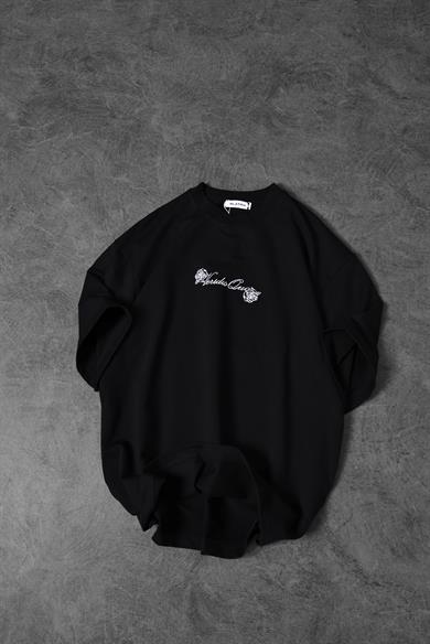Erkek Siyah Veridis Quo Patch Nakışlı Oversize Tshirt