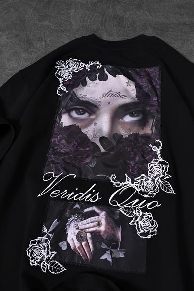 Erkek Siyah Veridis Quo Patch Nakışlı Oversize Tshirt