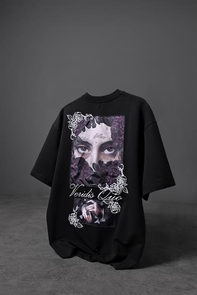 Erkek Siyah Veridis Quo Patch Nakışlı Oversize Tshirt