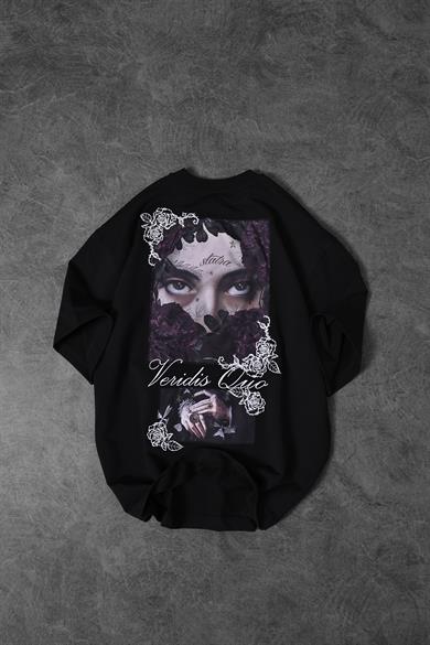 Erkek Siyah Veridis Quo Patch Nakışlı Oversize Tshirt