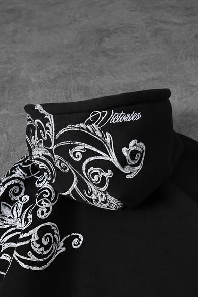 Erkek Siyah Victories Kol Patch Kapüşonlu Oversize Sweatshirt