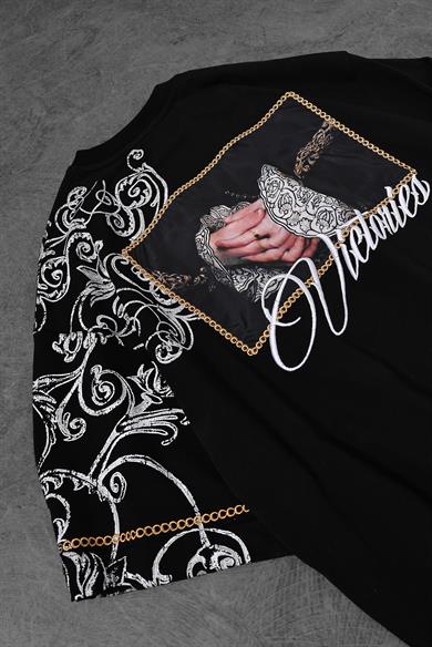 Erkek Siyah Victories Patch Nakışlı Oversize Tshirt