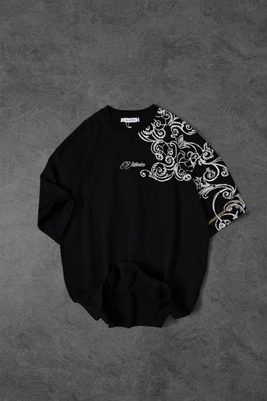 Erkek Siyah Victories Patch Nakışlı Oversize Tshirt