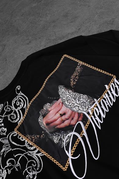 Erkek Siyah Victories Patch Nakışlı Oversize Tshirt