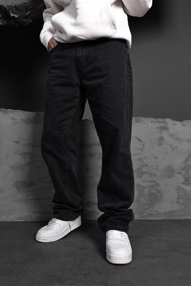 Erkek Siyah Yıkamalı Baggy Pantolon