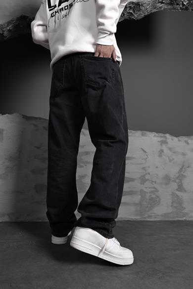 Erkek Siyah Yıkamalı Baggy Pantolon