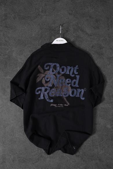 Erkek Siyah YOUNG ATELİER Baskı Oversize Fırça Pamuklu Gömlek