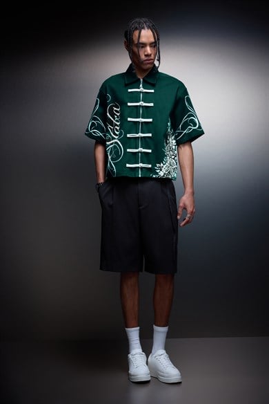 Erkek Slatra Yeşil İmperial Knot Baskılı Kısa Kol Box Fit Gömlek