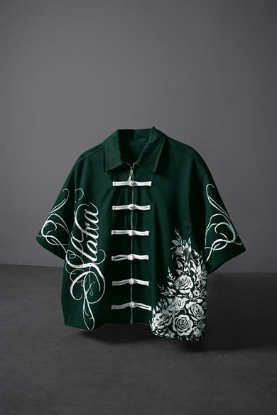 Erkek Slatra Yeşil İmperial Knot Baskılı Kısa Kol Box Fit Gömlek