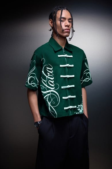 Erkek Slatra Yeşil İmperial Knot Baskılı Kısa Kol Box Fit Gömlek