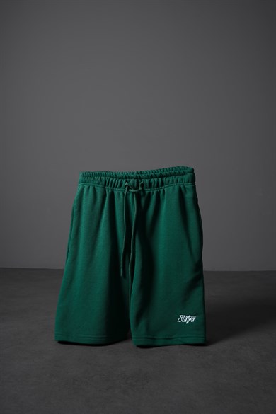 Erkek Slatra Yeşili Basic Nakışlı Diz Üstü Şort