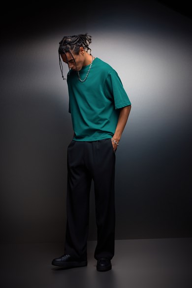 Erkek Slatra Yeşili Boxy Fit Basic Tshirt