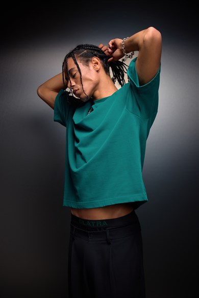 Erkek Slatra Yeşili Boxy Fit Basic Tshirt